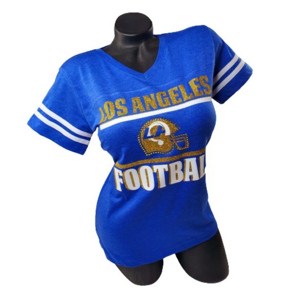 Los Angeles Football V Neck Tee with Crystals & Shiny Lettering. - Picture 8 of 10